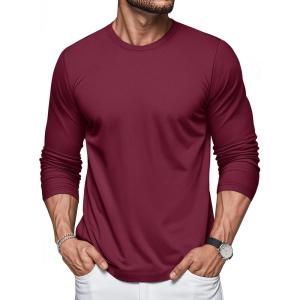 imageMAGCOMSEN Mens Long Sleeve Shirts Cotton Crew Neck T Shirt Solid Casual Shirt Lightweight Work Tee ShirtsWine Red