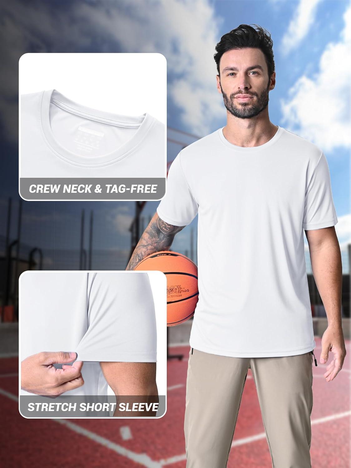 imageMAGCOMSEN Mens Short Sleeve UPF 50 TShirt Quick Dry Rash Guard Athletic Running Swim Top Tee Performance Water Shirts06white