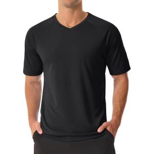imageMAGCOMSEN Mens UPF 50 Sun Protection Shirts V Neck Short Sleeve TShirt Quick Dry Swim UV Shirt Summer Workout Rash GuardBlack