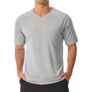 imageMAGCOMSEN Mens UPF 50 Sun Protection Shirts V Neck Short Sleeve TShirt Quick Dry Swim UV Shirt Summer Workout Rash GuardLight Grey