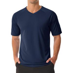 imageMAGCOMSEN Mens UPF 50 Sun Protection Shirts V Neck Short Sleeve TShirt Quick Dry Swim UV Shirt Summer Workout Rash GuardNavy