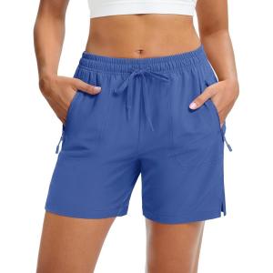imageMAGCOMSEN Womens 5quot Hiking Shorts UPF 50 Quick Dry Lightweight Athletic Running Golf Summer Casual Shorts with PocketsBlue Grey
