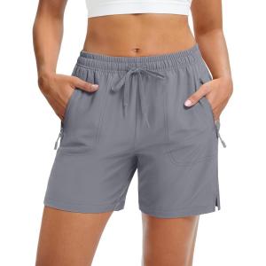 imageMAGCOMSEN Womens 5quot Hiking Shorts UPF 50 Quick Dry Lightweight Athletic Running Golf Summer Casual Shorts with PocketsLight Grey