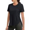 imageMAGCOMSEN Women Workout Short Sleeve Tops UPF 50 Sun T Shirt Quick Dry Moisture Wicking Shirts for Yoga Running HikingBlack