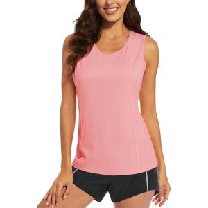 imageMAGCOMSEN Womens Sleeveless Workout Shirts UPF 80 Dry Fit Running Wicking Tank Tops Athletic Gym Summer01pink
