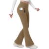 imageMAGCOMSEN Womens Fleece Lined Flare Leggings Waterproof Insulated Winter Pants Hiking Yoga Bootcut Leggings 3 PocketsLight Brown