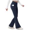 imageMAGCOMSEN Womens Fleece Lined Flare Leggings Waterproof Insulated Winter Pants Hiking Yoga Bootcut Leggings 3 PocketsNavy
