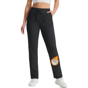 imageMAGCOMSEN Womens Sherpa Lined Sweatpants Winter Warm Fleece Pants Water Resistant Heavy Insulated Thermal Pants OutdoorBlack