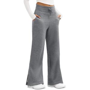 imageMAGCOMSEN Womens Fleece Lined Sweatpants Wide Leg Warm Winter Thick Baggy High Waist Lounge Sweat Pants with PocketsDark Grey