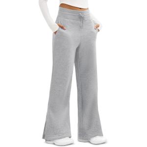 imageMAGCOMSEN Womens Fleece Lined Sweatpants Wide Leg Warm Winter Thick Baggy High Waist Lounge Sweat Pants with PocketsLight Grey