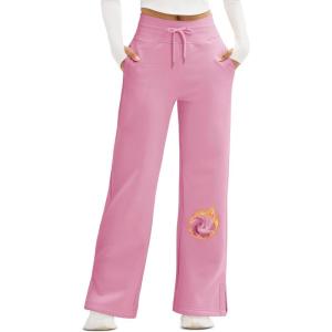 imageMAGCOMSEN Womens Fleece Lined Sweatpants Wide Leg Warm Winter Thick Baggy High Waist Lounge Sweat Pants with PocketsPink