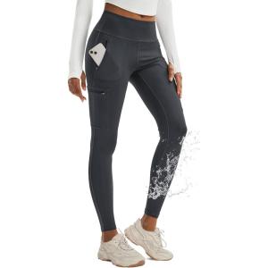 imageMAGCOMSEN Womens Hiking Leggings with 4 Zipper Pockets Water Resistant High Waisted Cargo Leggings Workout Running YogaDark Grey