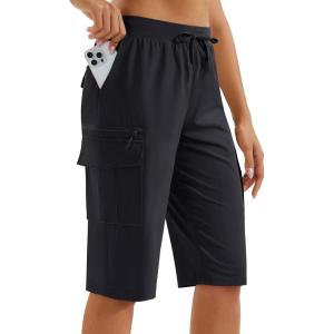 imageMAGCOMSEN Womens 13quot Long Hiking Shorts UPF50 Lightweight Quick Dry Knee Length Bermuda Cargo Shorts with 6 PocketsBlack