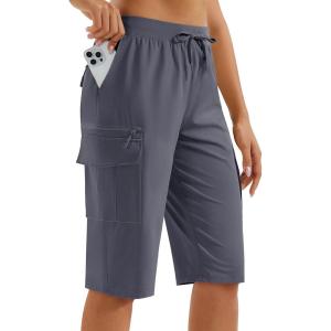 imageMAGCOMSEN Womens 13quot Long Hiking Shorts UPF50 Lightweight Quick Dry Knee Length Bermuda Cargo Shorts with 6 PocketsDark Gray