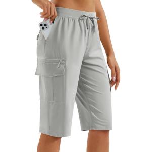imageMAGCOMSEN Womens 13quot Long Hiking Shorts UPF50 Lightweight Quick Dry Knee Length Bermuda Cargo Shorts with 6 PocketsLight Dray