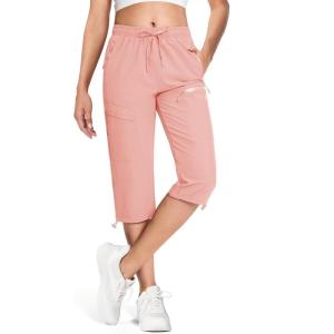 imageMAGCOMSEN Womens Hiking Capri Pants UPF 50 Lightweight Quick Dry Casual Golf Cargo Crop Pants with 5 Pockets SummerPeach