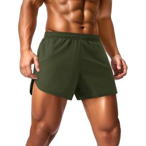 imageMAGCOMSEN Mens Running Shorts Mens 3 Inch Shorts Quick Dry Lightweight for Athleic Workout Gym Sports with Liner PocketArmy Green