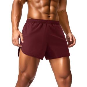 imageMAGCOMSEN Mens Running Shorts Mens 3 Inch Shorts Quick Dry Lightweight for Athleic Workout Gym Sports with Liner PocketWine Red