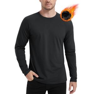 imageMAGCOMSEN Mens Thermal Shirt Fleece Lined Long Sleeve Athletic Base Layer Workout TopBlack