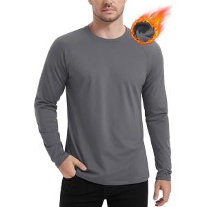 imageMAGCOMSEN Mens Thermal Shirt Fleece Lined Long Sleeve Athletic Base Layer Workout TopDark Grey