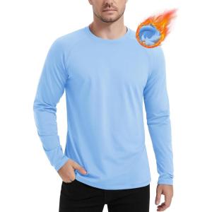 imageMAGCOMSEN Mens Thermal Shirt Fleece Lined Long Sleeve Athletic Base Layer Workout TopLight Blue