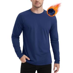 imageMAGCOMSEN Mens Thermal Shirt Fleece Lined Long Sleeve Athletic Base Layer Workout TopNavy