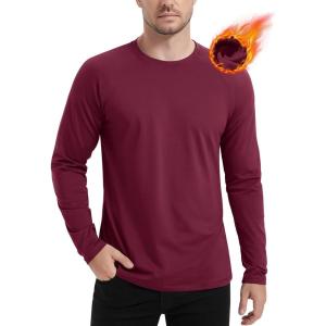 imageMAGCOMSEN Mens Thermal Shirt Fleece Lined Long Sleeve Athletic Base Layer Workout TopWine Red
