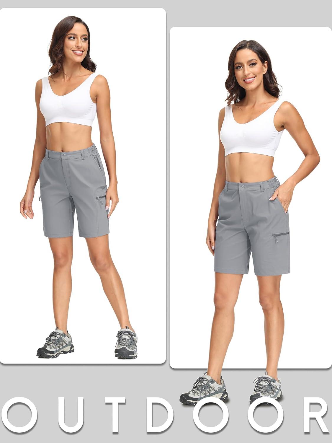 imageMAGCOMSEN Womens Hiking Shorts Quick Dry Lightweight Golf Shorts with 4 Pockets Summer Casual Athletic Running ShortsLight Grey