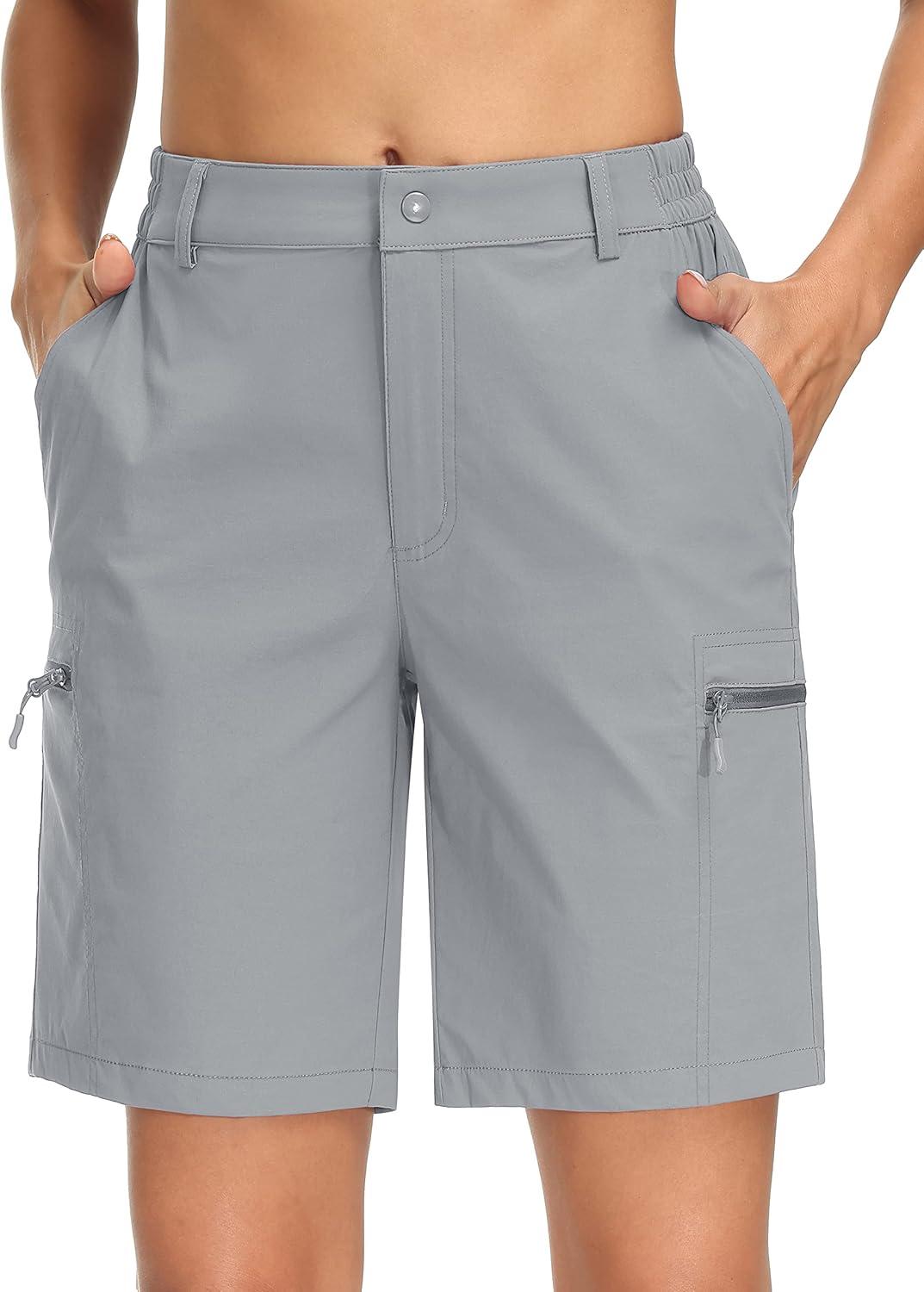 imageMAGCOMSEN Womens Hiking Shorts Quick Dry Lightweight Golf Shorts with 4 Pockets Summer Casual Athletic Running ShortsLight Grey