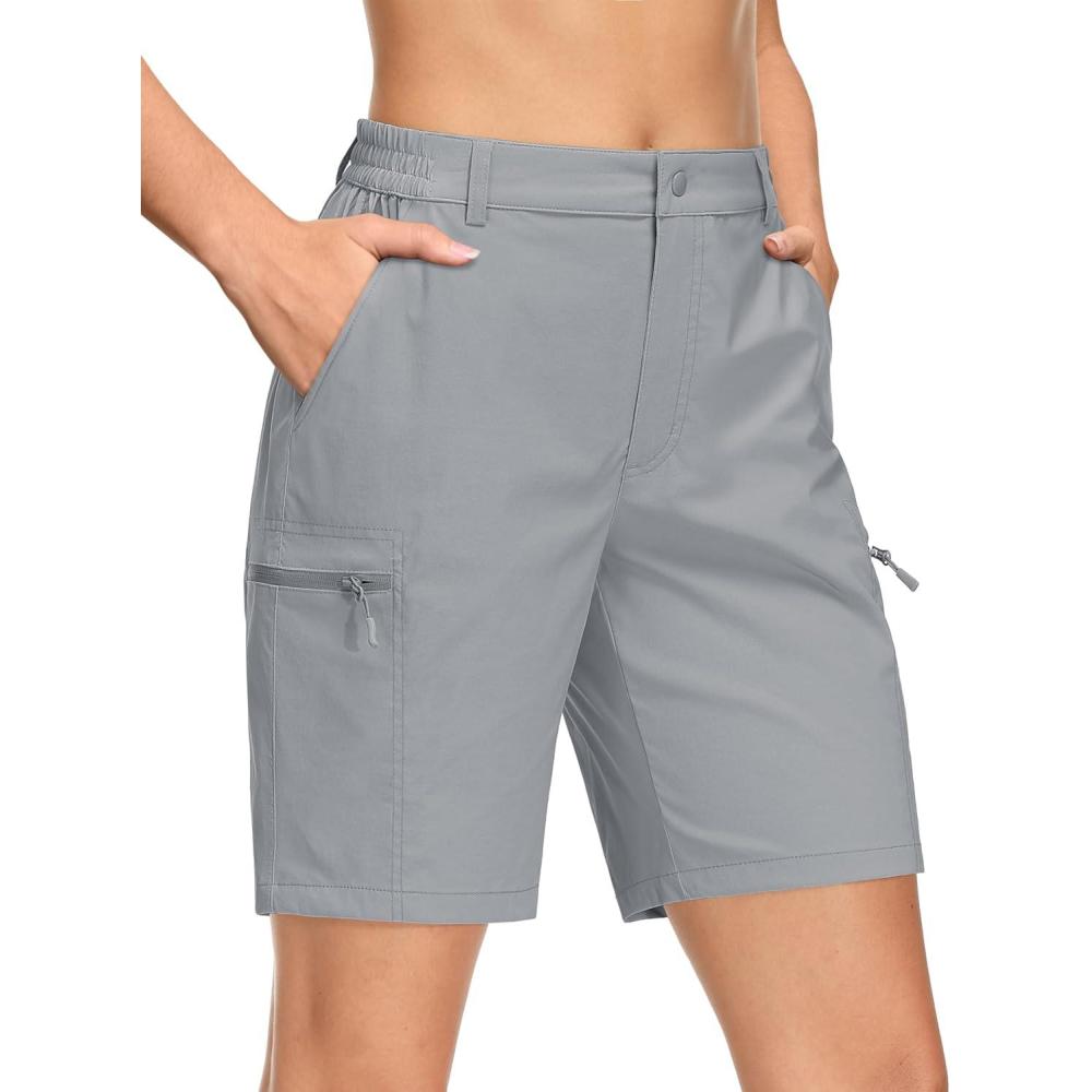 imageMAGCOMSEN Womens Hiking Shorts Quick Dry Lightweight Golf Shorts with 4 Pockets Summer Casual Athletic Running ShortsLight Grey