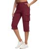 imageMAGCOMSEN Womens Cargo Capris Pants with 6 Pockets Lightweight Water Resistant Hiking Travel Pants Summer CasualBurgundy
