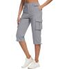 imageMAGCOMSEN Womens Cargo Capris Pants with 6 Pockets Lightweight Water Resistant Hiking Travel Pants Summer CasualLight Grey