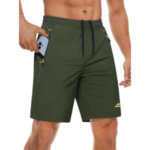 imageMAGCOMSEN Mens Athletic Running Shorts 9quot Quick Dry Lightweight Sport Workout Hiking Gym Shorts with Zipper PocketsArmy Green
