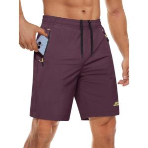 imageMAGCOMSEN Mens Athletic Running Shorts 9quot Quick Dry Lightweight Sport Workout Hiking Gym Shorts with Zipper PocketsPurple Red