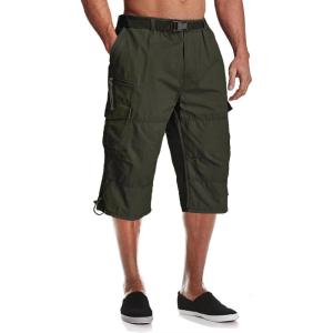 imageMAGCOMSEN Mens Cargo Shorts Long Capri Elastic Below The Knee 34 Cotton Casual Summer Shorts with PocketsArmy Green