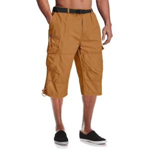 imageMAGCOMSEN Mens Cargo Shorts Long Capri Elastic Below The Knee 34 Cotton Casual Summer Shorts with PocketsEarthy Yellow