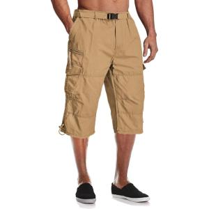 imageMAGCOMSEN Mens Cargo Shorts Long Capri Elastic Below The Knee 34 Cotton Casual Summer Shorts with PocketsKhaki