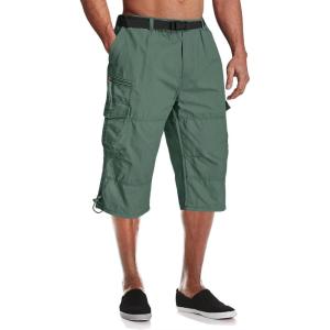 imageMAGCOMSEN Mens Cargo Shorts Long Capri Elastic Below The Knee 34 Cotton Casual Summer Shorts with PocketsPea Green