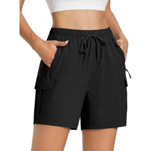 imageMAGCOMSEN Womens 5 Hiking Cargo Shorts UPF 50 Quick Dry Lightweight Athletic Golf Outdoor Summer with Zipper PocketsBlack
