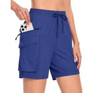 imageMAGCOMSEN Womens 7quot Hiking Cargo Shorts Quick Dry Lightweight Golf Athletic Summer Outdoor Shorts with 4 PocketsBlue Gray