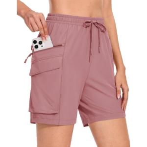 imageMAGCOMSEN Womens 7quot Hiking Cargo Shorts Quick Dry Lightweight Golf Athletic Summer Outdoor Shorts with 4 PocketsGray Pink