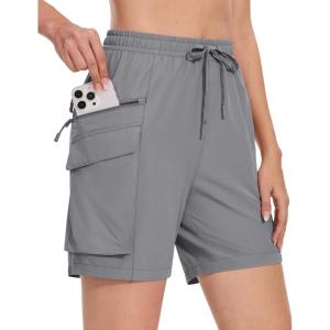 imageMAGCOMSEN Womens 7quot Hiking Cargo Shorts Quick Dry Lightweight Golf Athletic Summer Outdoor Shorts with 4 PocketsLight Grey