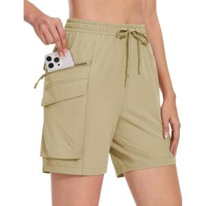 imageMAGCOMSEN Womens 7quot Hiking Cargo Shorts Quick Dry Lightweight Golf Athletic Summer Outdoor Shorts with 4 PocketsLight Khaki
