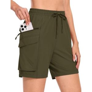 imageMAGCOMSEN Womens 7quot Hiking Cargo Shorts Quick Dry Lightweight Golf Athletic Summer Outdoor Shorts with 4 PocketsMilitary Green