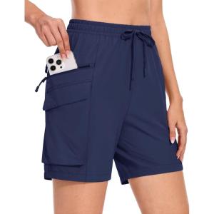 imageMAGCOMSEN Womens 7quot Hiking Cargo Shorts Quick Dry Lightweight Golf Athletic Summer Outdoor Shorts with 4 PocketsNavy Blue
