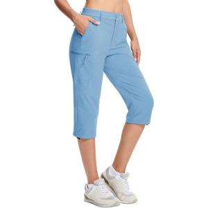 imageMAGCOMSEN Womens Hiking Capris Pants Cargo Lightweight Stretch Water Resistant Joggers with 5 Pockets for OutdoorLight Blue