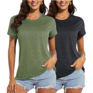 imageMAGCOMSEN Womens Short Sleeve Quick Dry TShirt Cool Wicking Moisture Workout Athletic Hiking Running Yoga Gym 2 Pack2 Packblack army Green