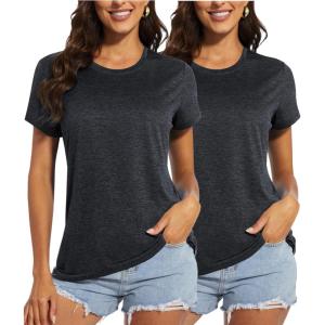 imageMAGCOMSEN Womens Short Sleeve Quick Dry TShirt Cool Wicking Moisture Workout Athletic Hiking Running Yoga Gym 2 Pack2 Packblack black
