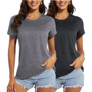 imageMAGCOMSEN Womens Short Sleeve Quick Dry TShirt Cool Wicking Moisture Workout Athletic Hiking Running Yoga Gym 2 Pack2 Packblack dark Grey