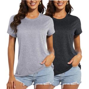 imageMAGCOMSEN Womens Short Sleeve Quick Dry TShirt Cool Wicking Moisture Workout Athletic Hiking Running Yoga Gym 2 Pack2 Packblack light Grey